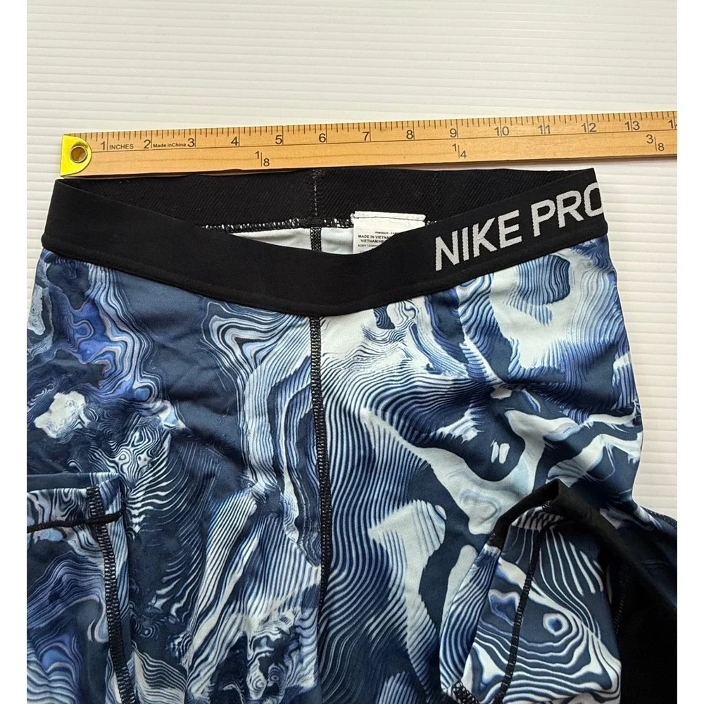 Nike Pro Dri-FIT Womens Blue‎ Marble Topographic Cropped Leggings Size Medium